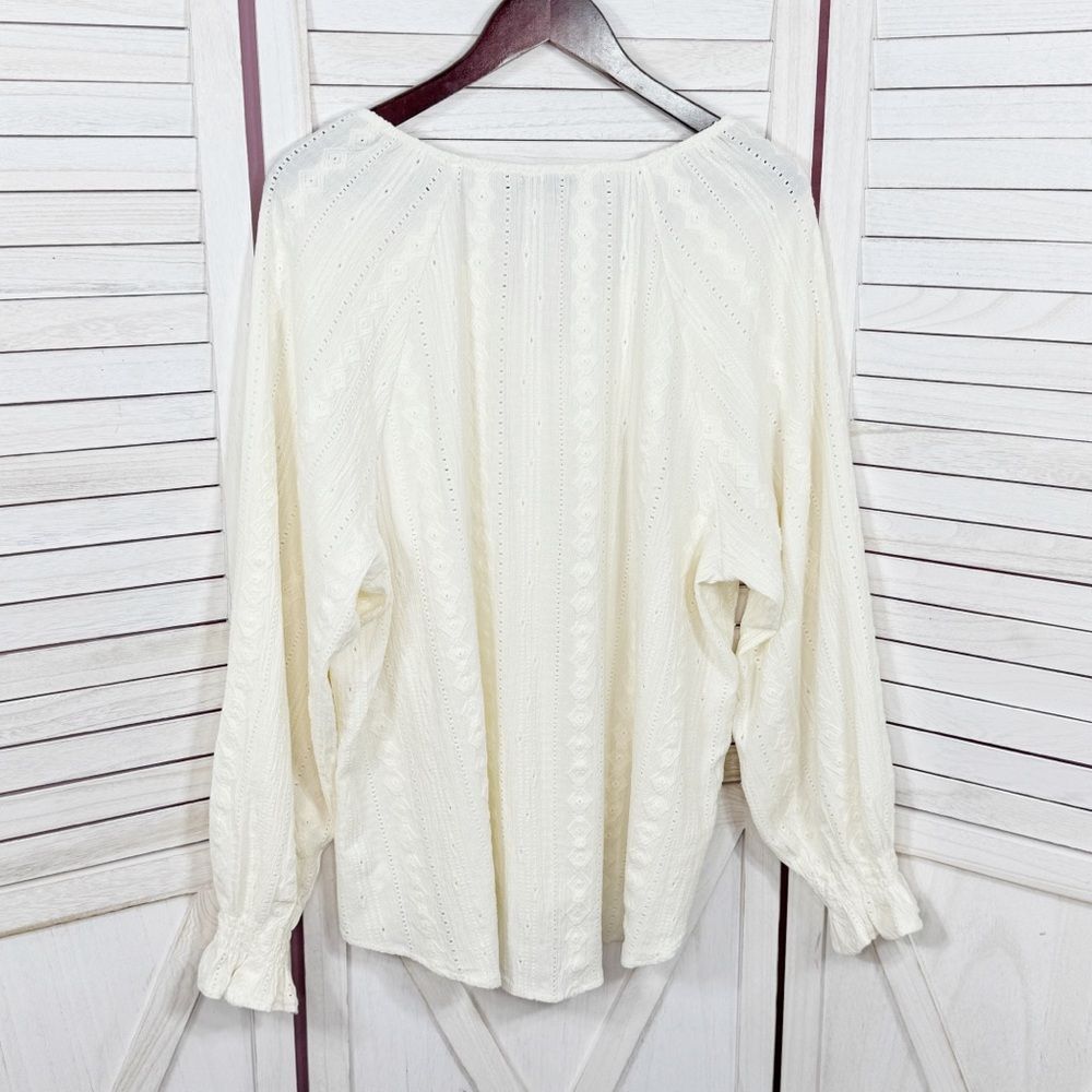 Frye Eyelet Ruffle Cuff Boho Peasant Tunic Blouse Ivory Cream XXL - Picture 9 of 13
